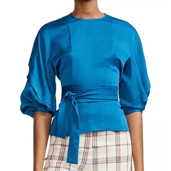 Maje Lavana Belted Top Blouse size 2 (Medium) Blue - Picture 1 of 9